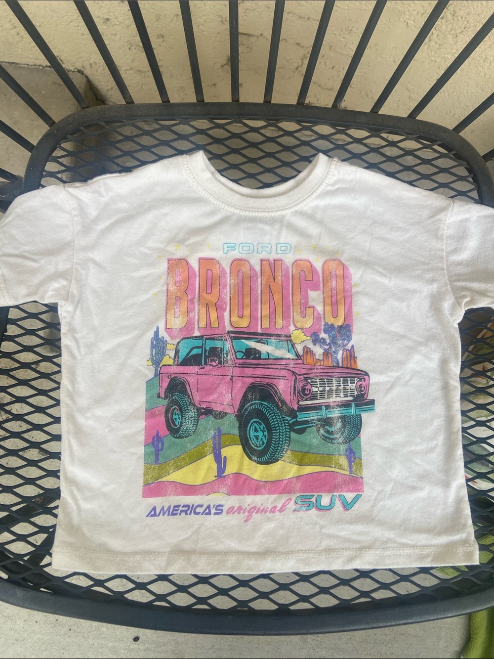 Ford White Tee with Pink Bronco and Teal Accents